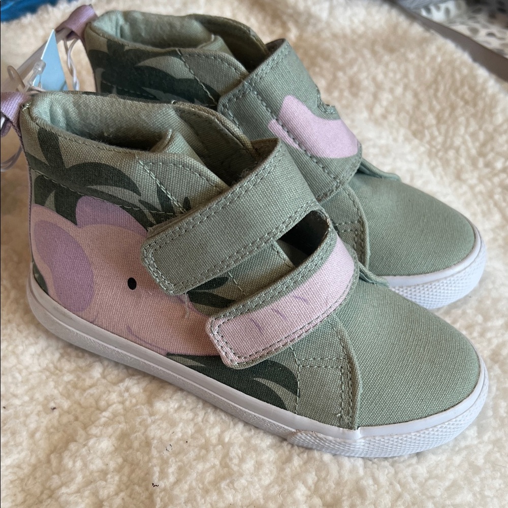 NWT Cat & Jack Kids High-Top Sneakers in Sage Green and Pink - Velcro Closure
